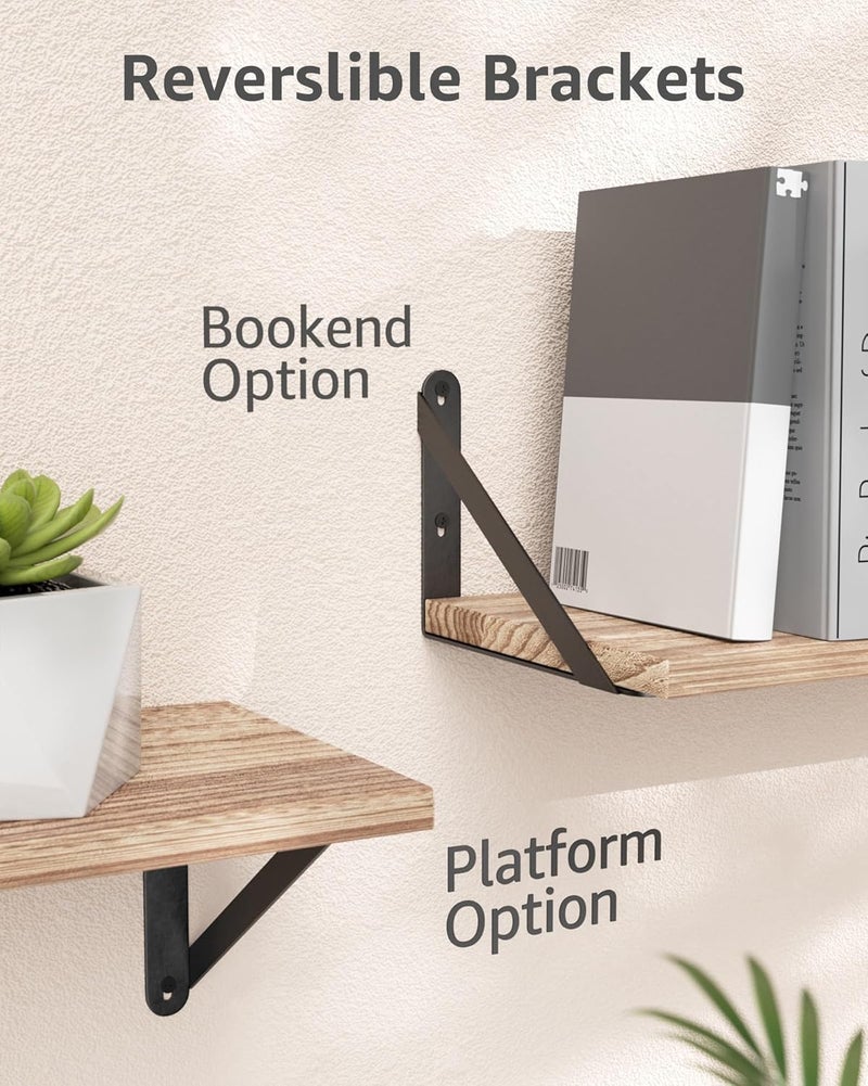 COCOYA Wall Shelves 7.3" Deep Set of 5, Solid Paulownia Wood Wider Longer Sturdy Easy to Install Wall Mounted Bookshelves Storage Shelves Bathroom Home Office Laundry Room Bedroom Organizer - Image 4